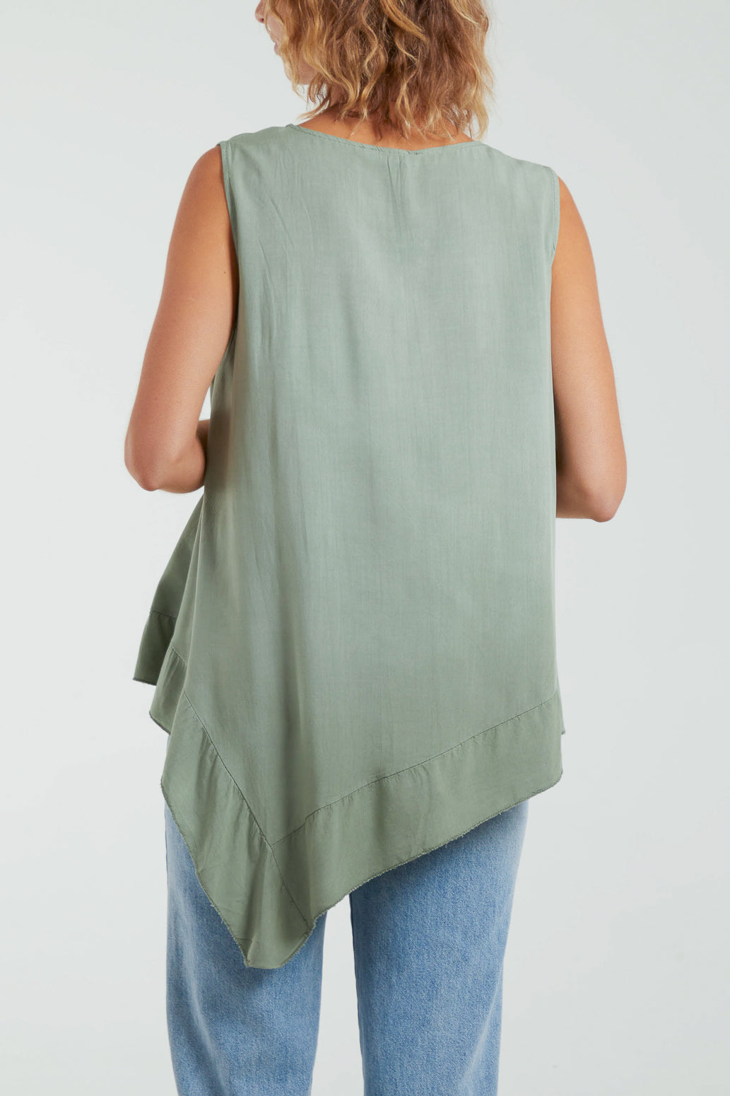 Sleeveless Asymmetric Frill Hem Necklace Top For Women  - Dropwear