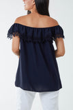 Jade Laced Detail Frill Bardot Top For Women ONE SIZE - Dropwear