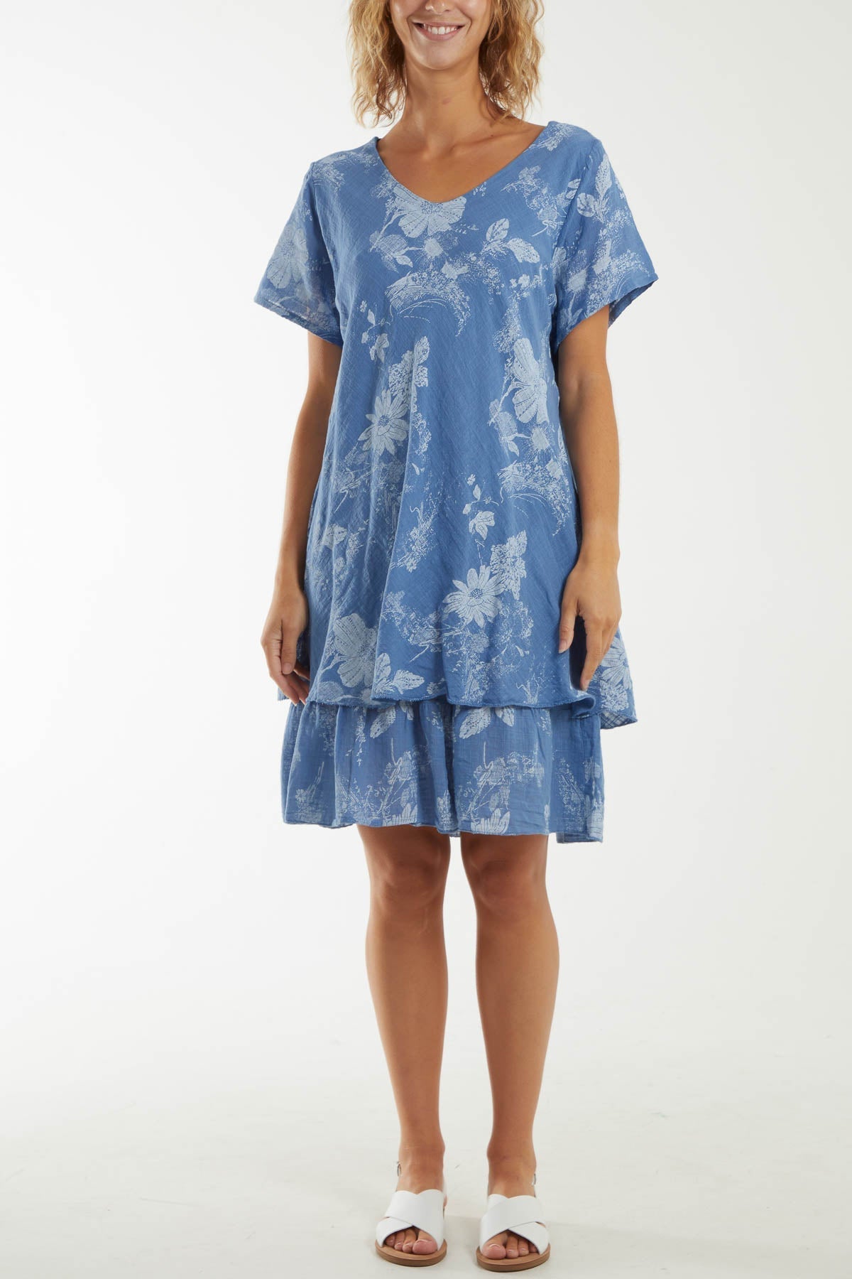 Coral Floral Double Layer Short Sleeve Dress For Women ONE SIZE - Dropwear