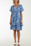 Coral Floral Double Layer Short Sleeve Dress For Women ONE SIZE - Dropwear