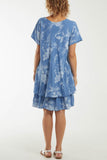 Navy Floral Double Layer Short Sleeve Dress For Women ONE SIZE - Dropwear