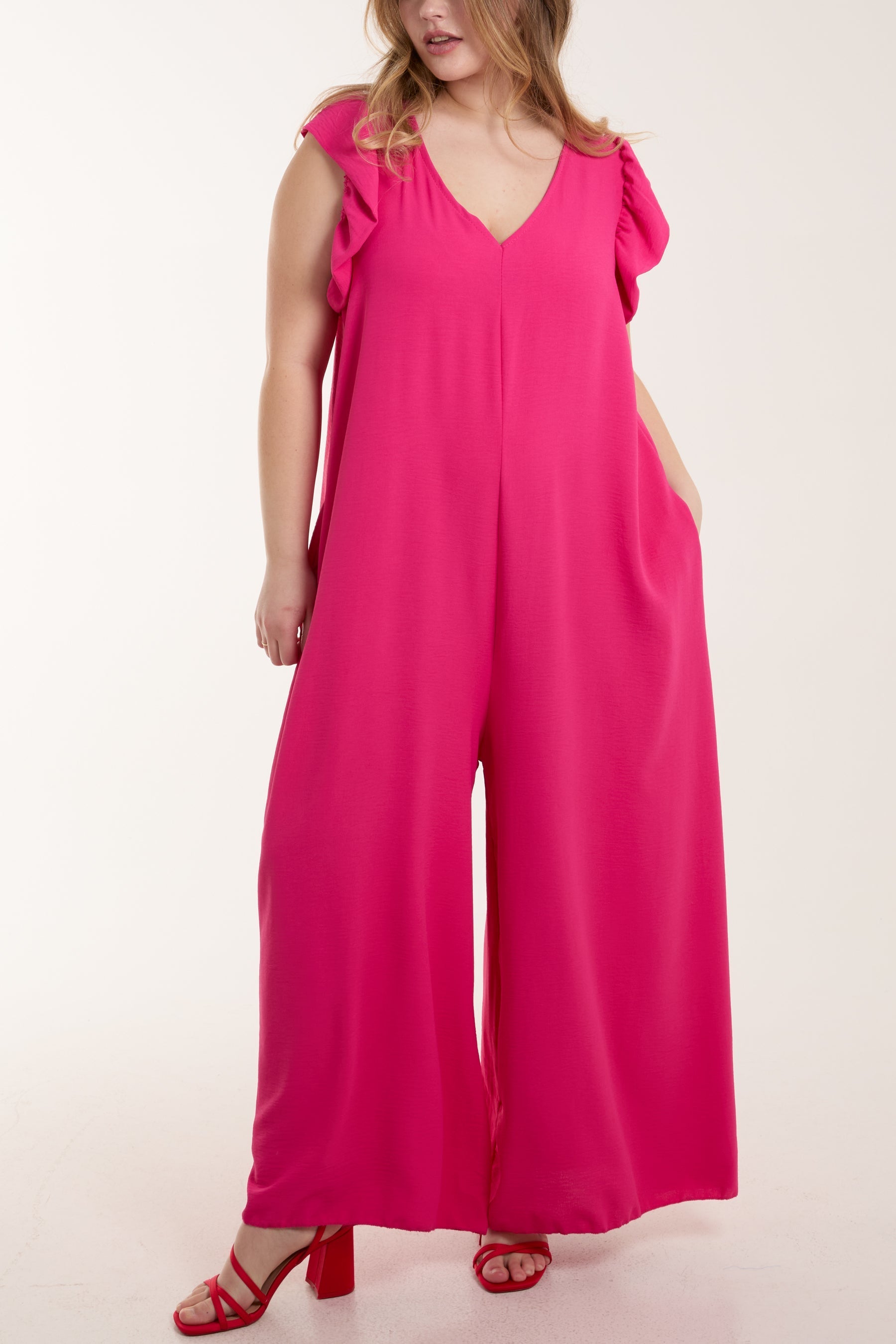 Black Ruffle Sleeve Wide Leg Jumpsuit For Women ONE SIZE - Dropwear