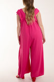 Navy Ruffle Sleeve Wide Leg Jumpsuit For Women ONE SIZE - Dropwear