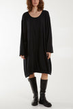 Round Neck Pocket Tunic Midi Dress For Women  - Dropwear