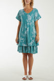 Stone Floral Double Layer Short Sleeve Dress For Women ONE SIZE - Dropwear