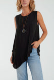 Sleeveless Asymmetric Frill Hem Necklace Top For Women  - Dropwear