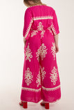 Blue Printed V-Neck Wide Leg Jumpsuit For Women ONE SIZE - Dropwear