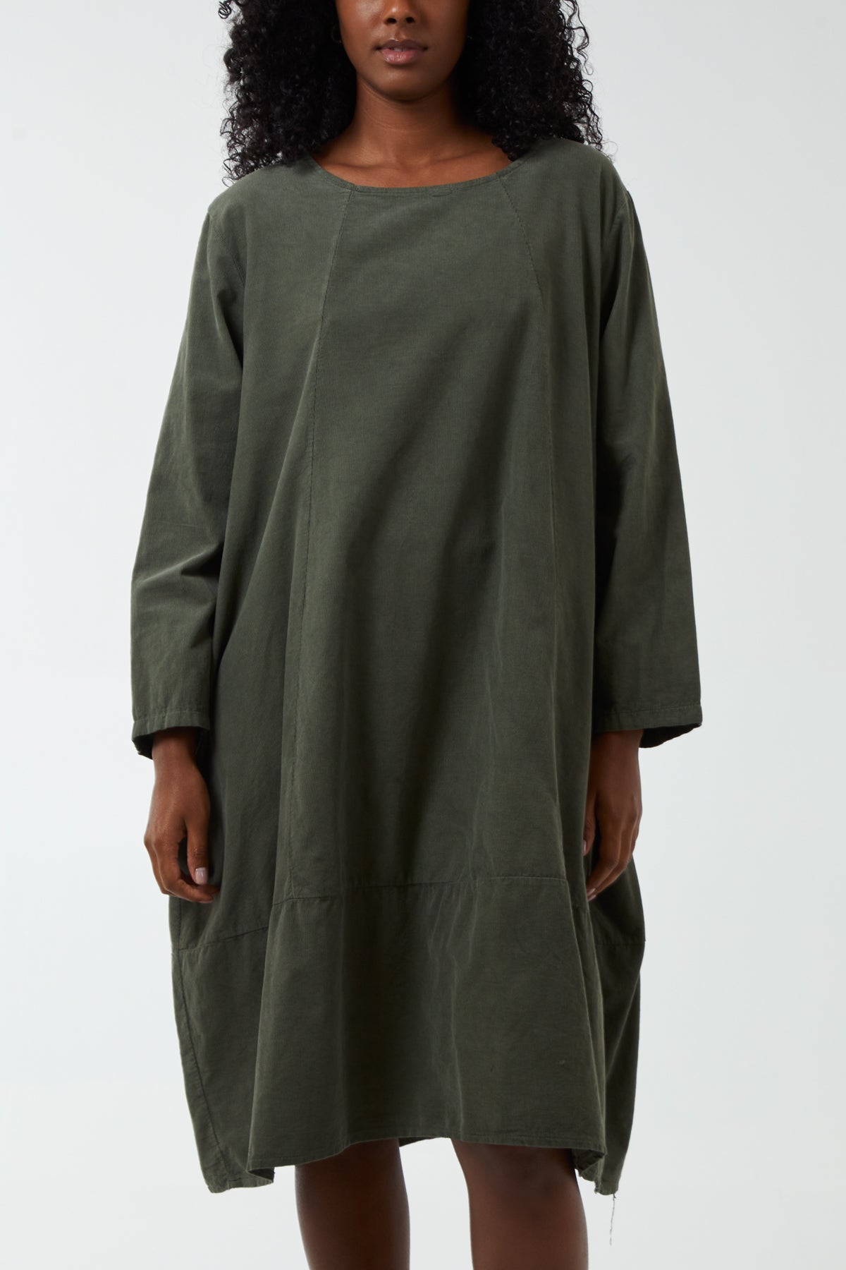 Khaki Baby Corduroy Pocket Dress For Women ONE SIZE - Dropwear