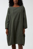 Khaki Baby Corduroy Pocket Dress For Women ONE SIZE - Dropwear
