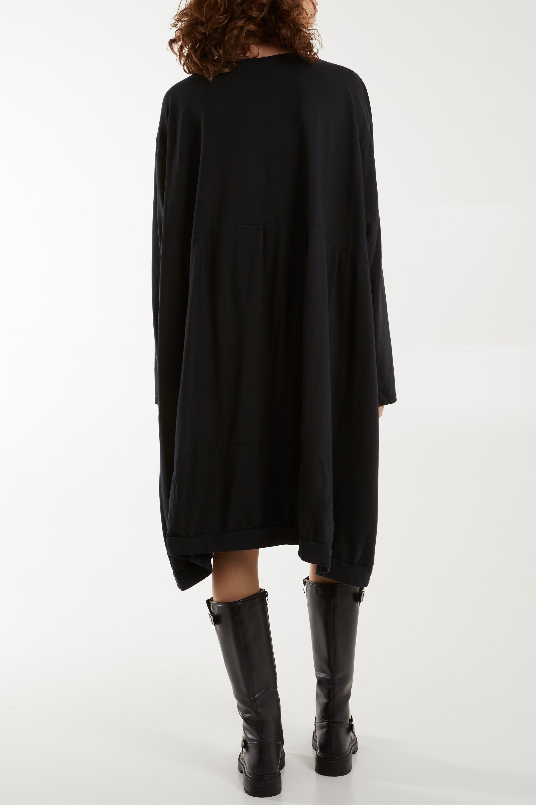 Round Neck Pocket Tunic Midi Dress For Women  - Dropwear