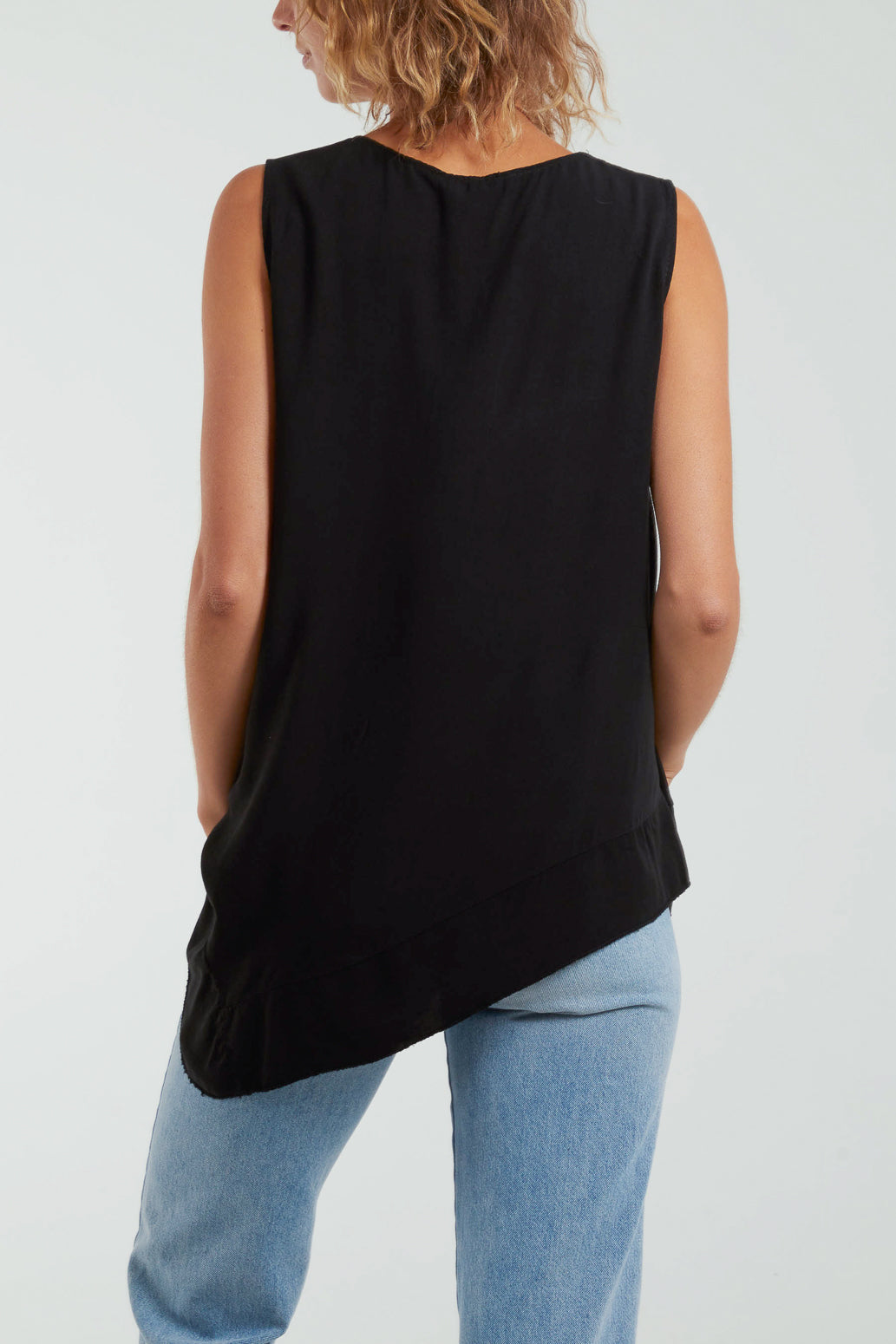 Sleeveless Asymmetric Frill Hem Necklace Top For Women  - Dropwear