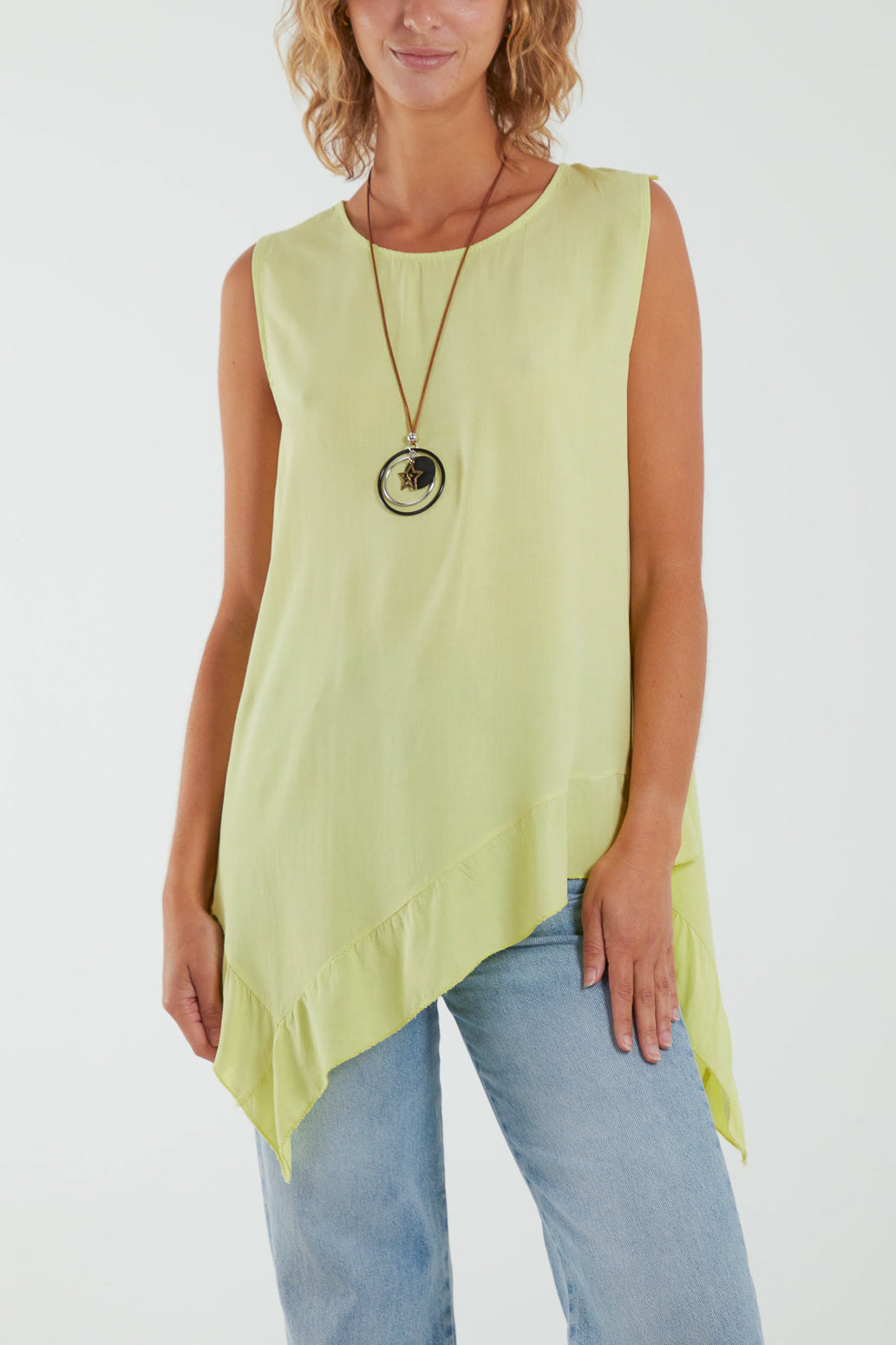 Denim Sleeveless Asymmetric Frill Hem Necklace Top For Women ONE SIZE - Dropwear