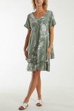 Denim Floral Double Layer Short Sleeve Dress For Women ONE SIZE - Dropwear