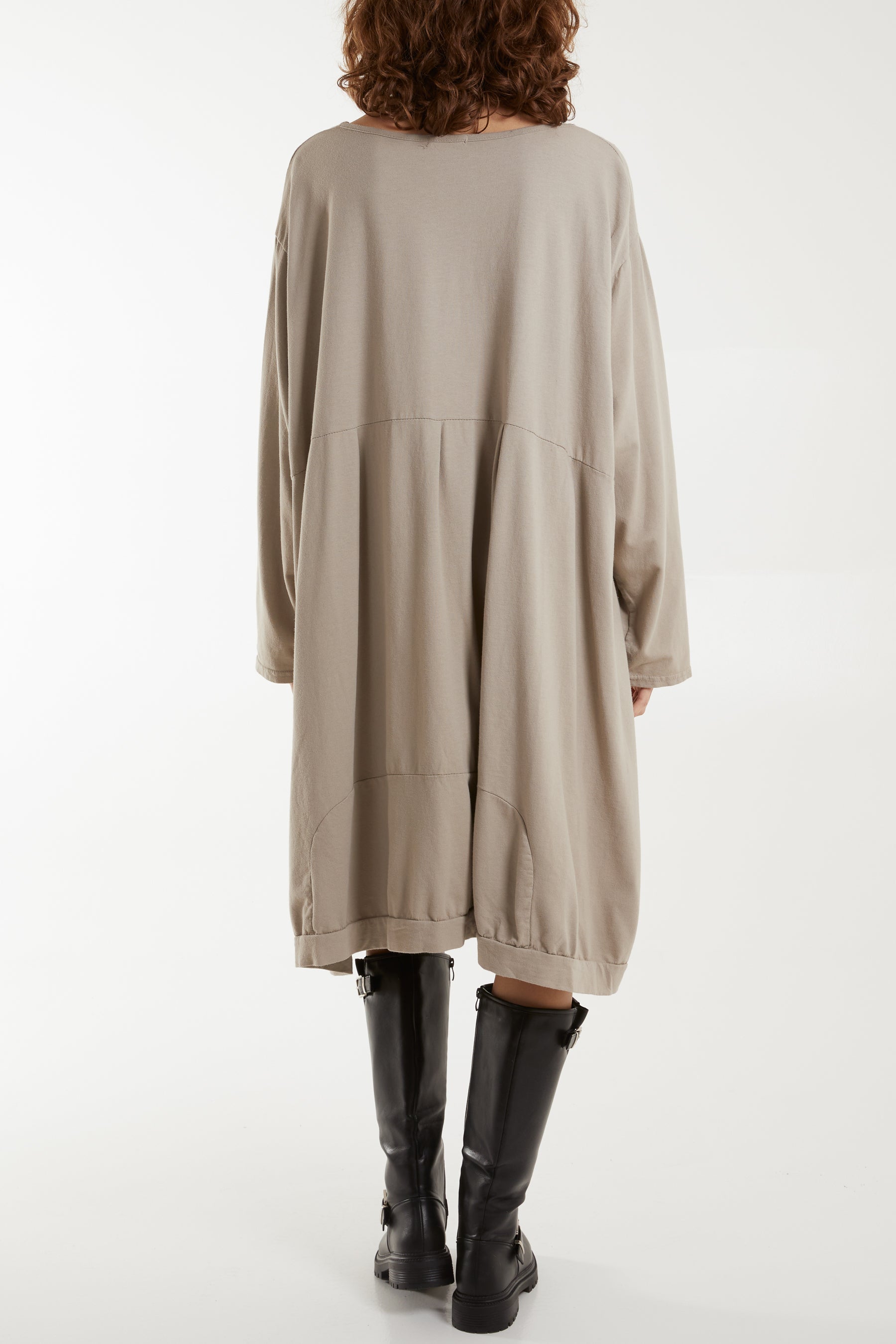 Round Neck Pocket Tunic Midi Dress For Women  - Dropwear