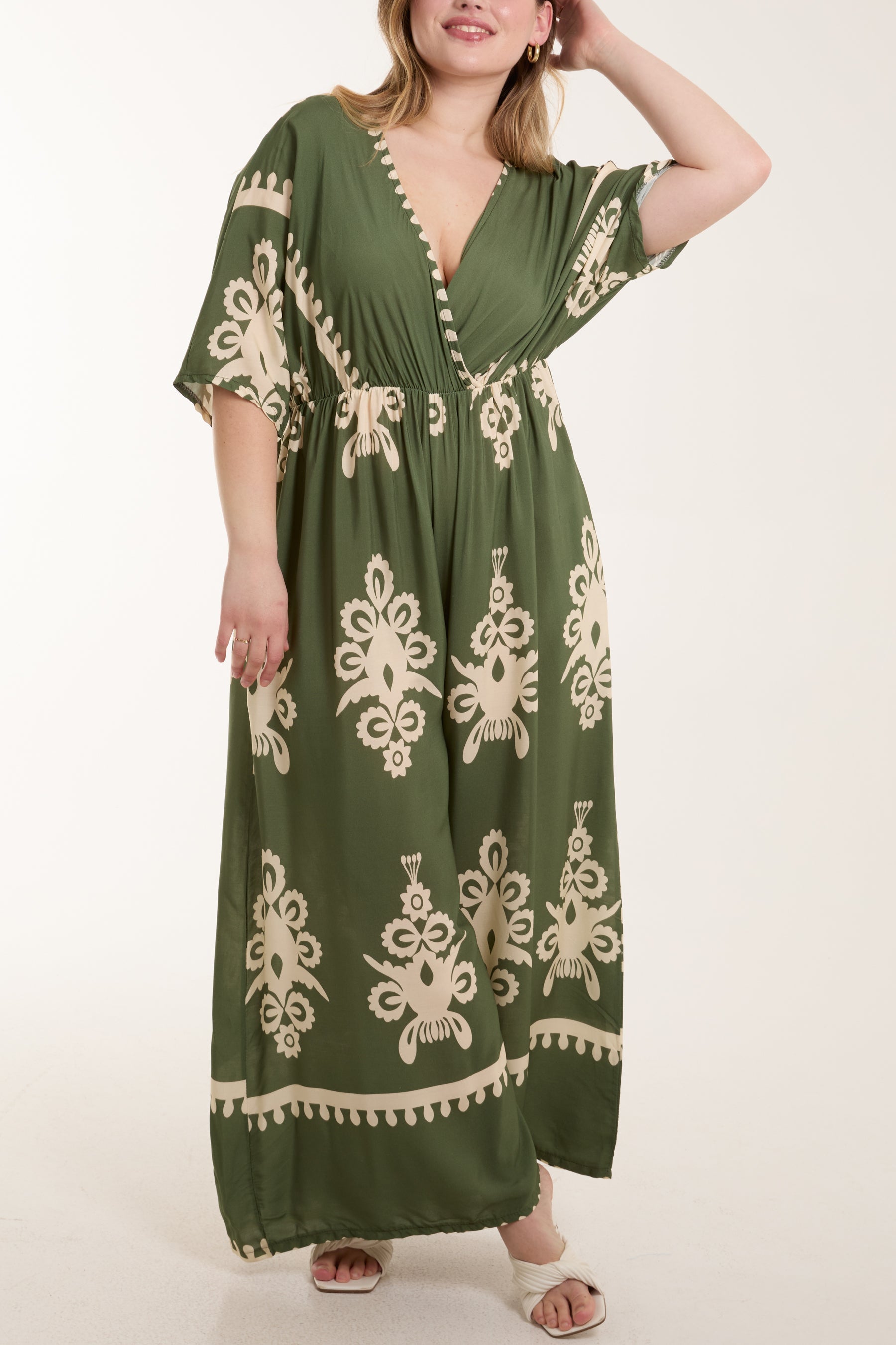 Printed V-Neck Wide Leg Jumpsuit For Women  - Dropwear
