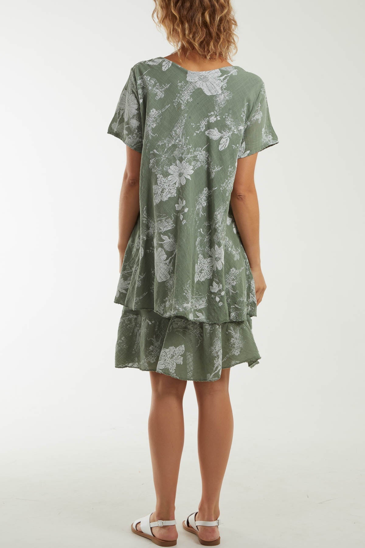 Khaki Floral Double Layer Short Sleeve Dress For Women ONE SIZE - Dropwear