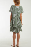 Khaki Floral Double Layer Short Sleeve Dress For Women ONE SIZE - Dropwear