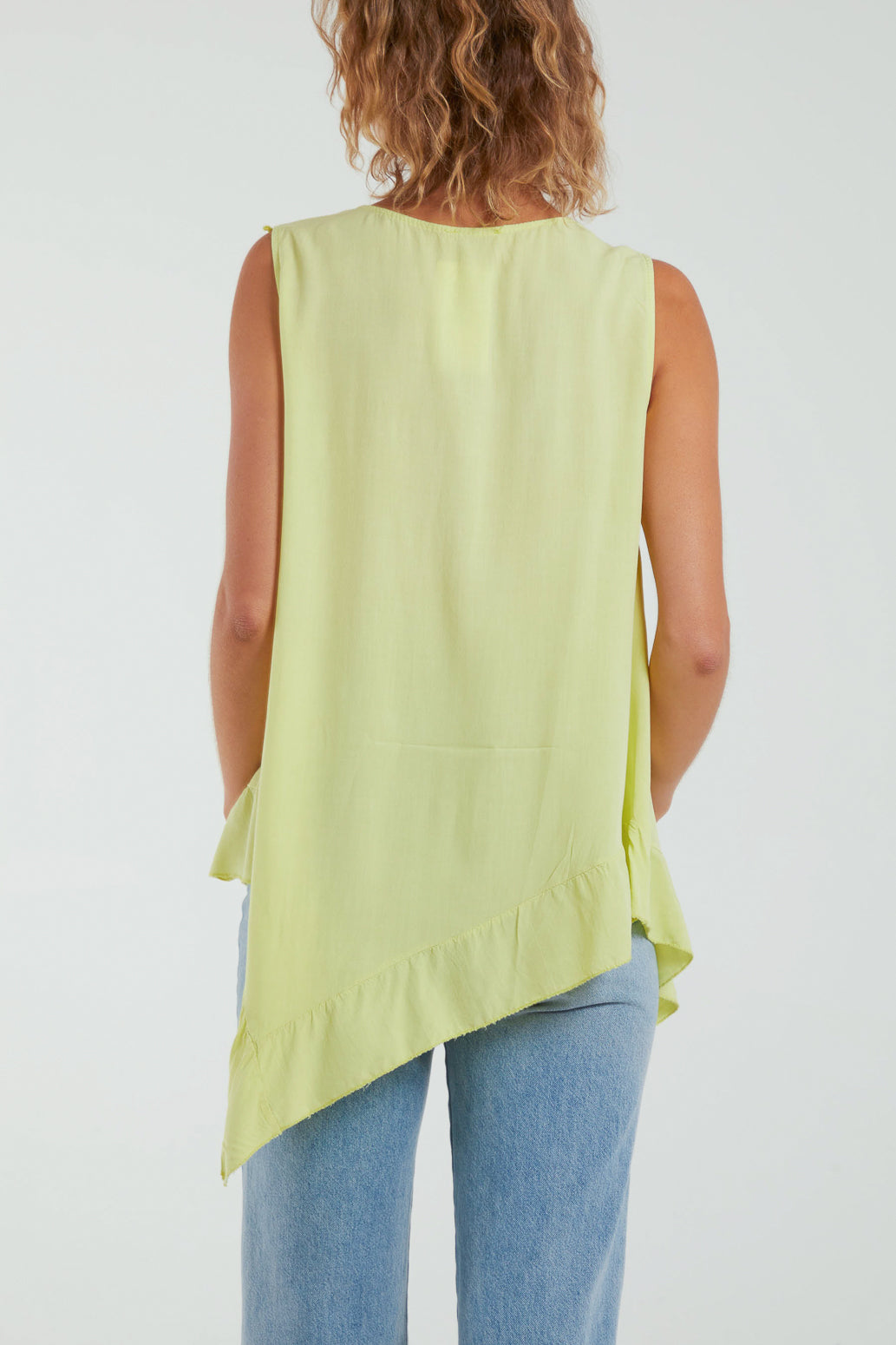 Khaki Sleeveless Asymmetric Frill Hem Necklace Top For Women ONE SIZE - Dropwear