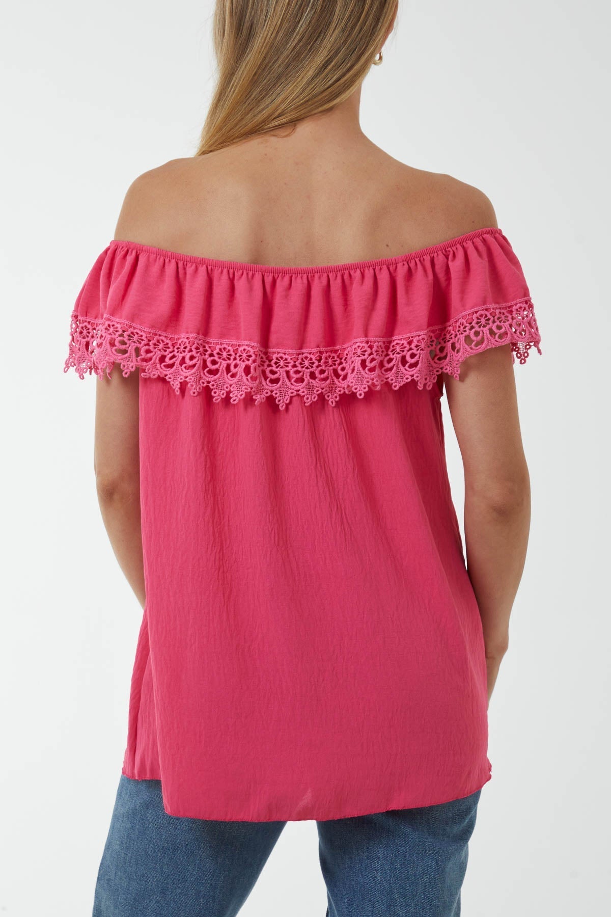 Royal Blue Laced Detail Frill Bardot Top For Women ONE SIZE - Dropwear