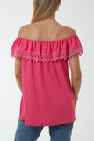 Royal Blue Laced Detail Frill Bardot Top For Women ONE SIZE - Dropwear