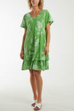 Lime Floral Double Layer Short Sleeve Dress For Women ONE SIZE - Dropwear