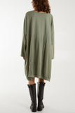 Khaki Round Neck Pocket Tunic Midi Dress For Women ONE SIZE - Dropwear