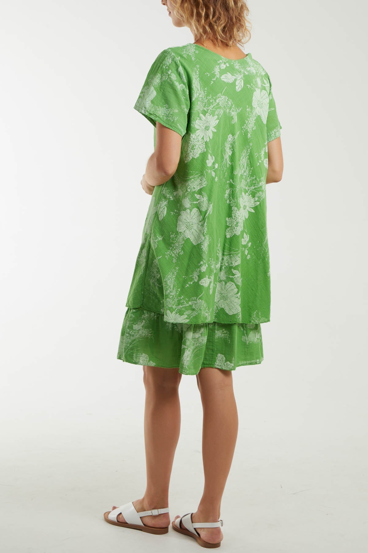 Sage Floral Double Layer Short Sleeve Dress For Women ONE SIZE - Dropwear