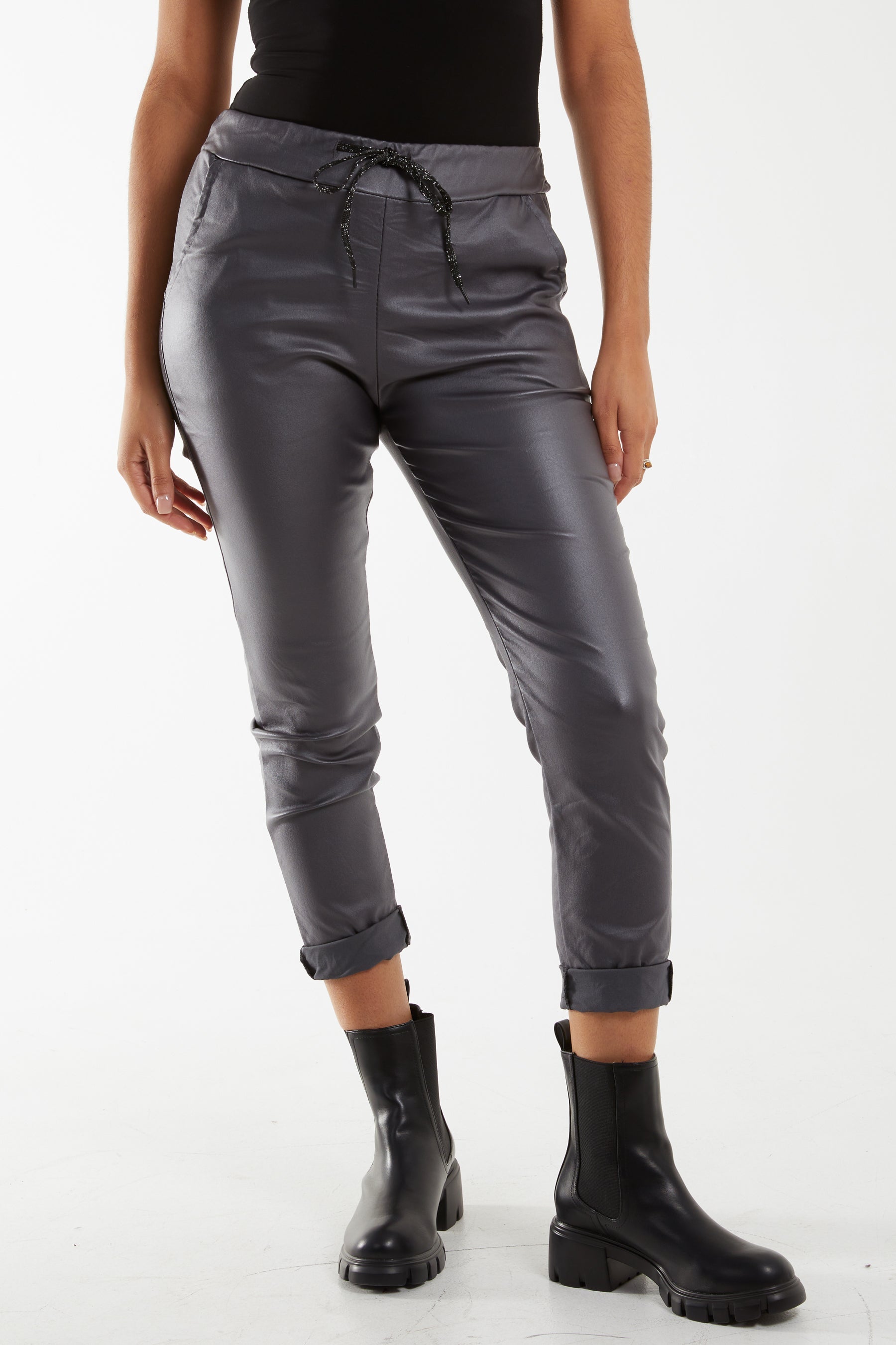 Magic Stretch PU Coated Crushed Trousers For Women  - Dropwear