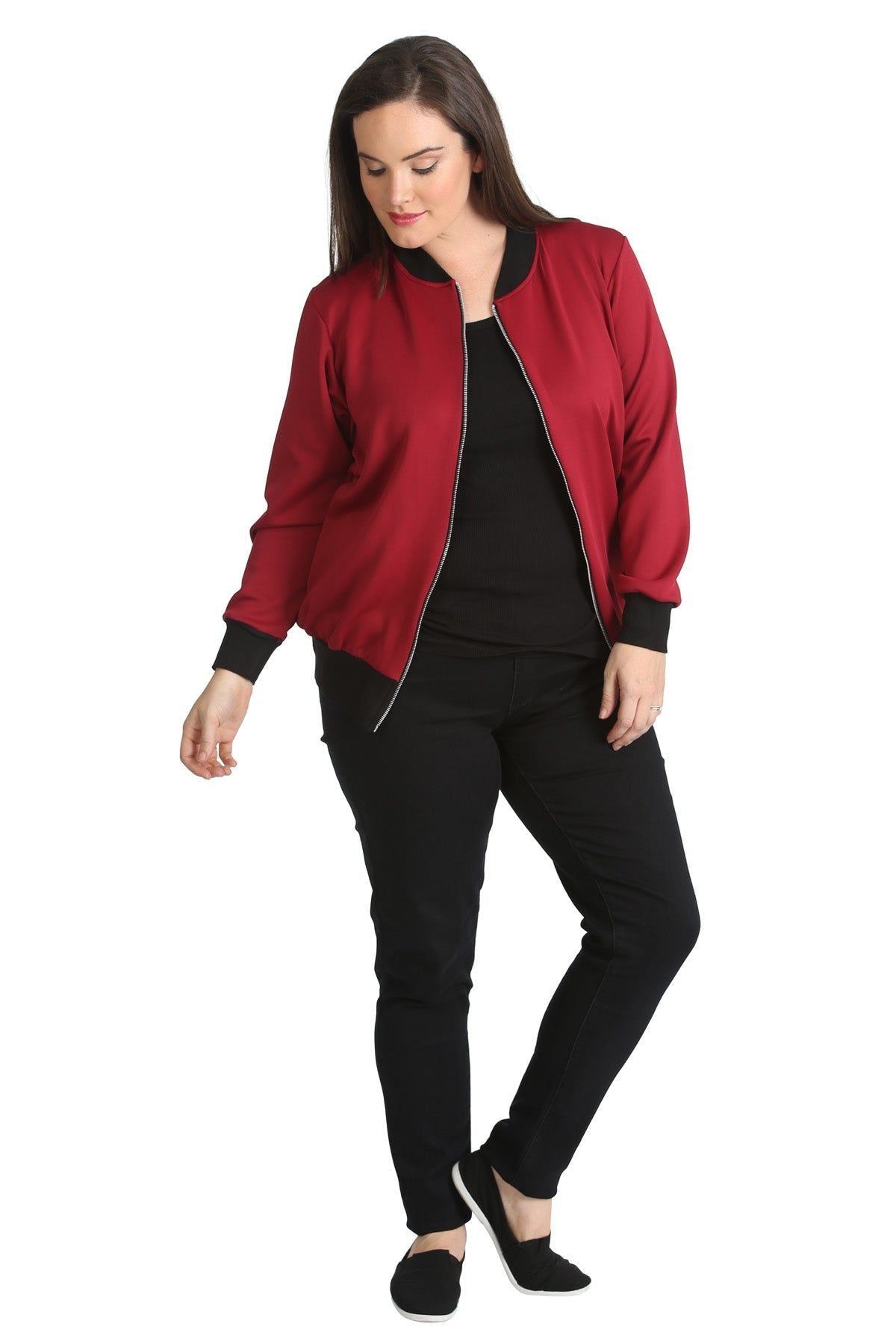 Brown Plain Bomber Jacket Sleeve Top For Women 20 - Dropwear