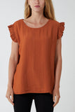 Linen Look Top Back Button For Women  - Dropwear