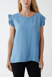 Linen Look Top Back Button For Women  - Dropwear