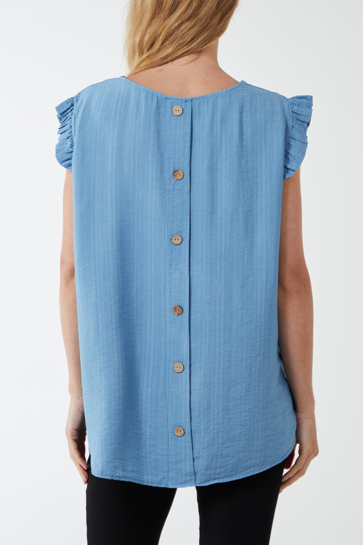 Linen Look Top Back Button For Women  - Dropwear