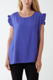 Linen Look Top Back Button For Women  - Dropwear