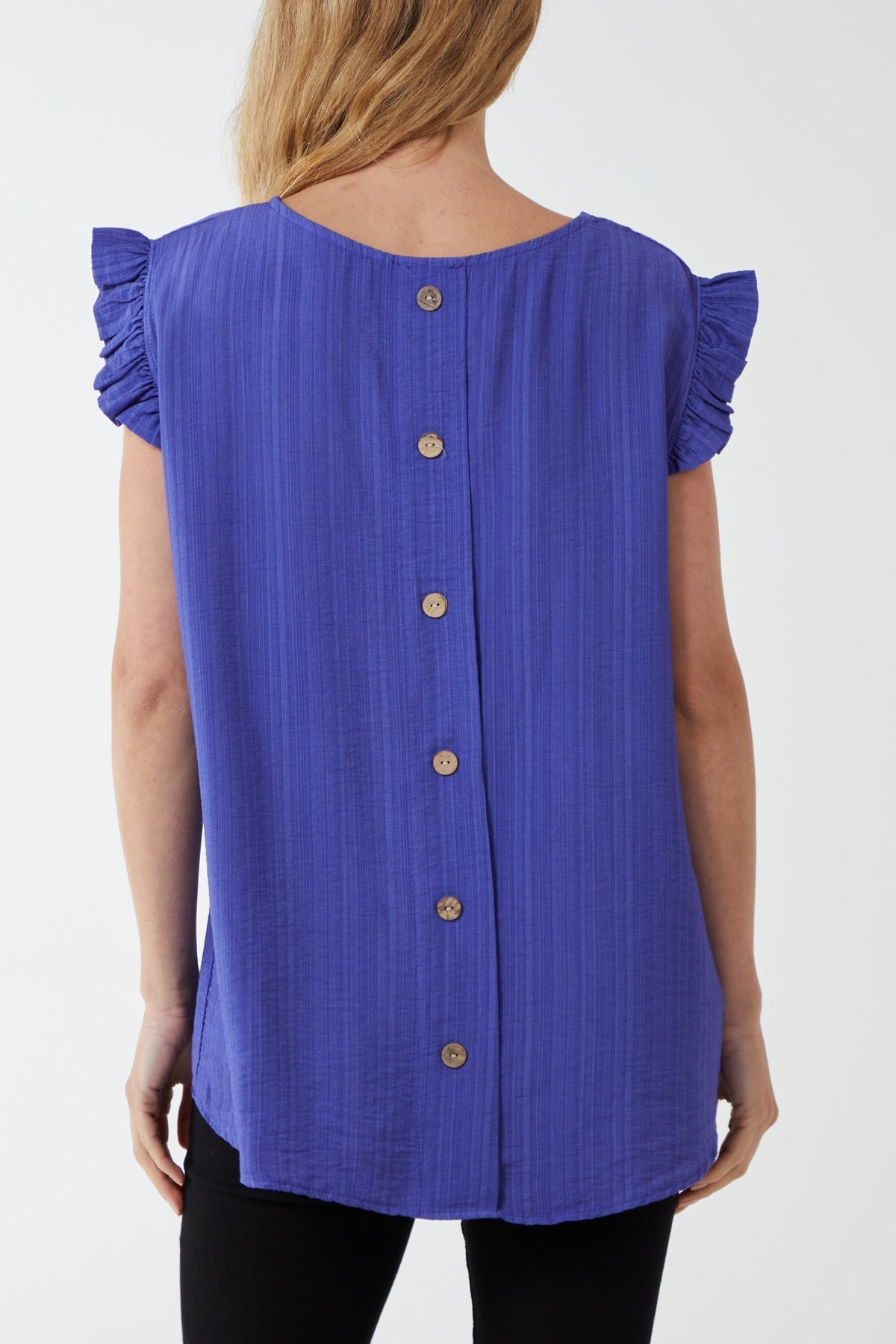 Linen Look Top Back Button For Women  - Dropwear