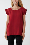Linen Look Top Back Button For Women  - Dropwear