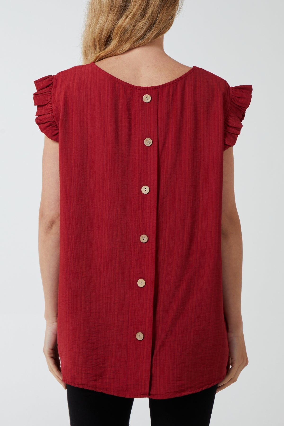 Linen Look Top Back Button For Women  - Dropwear