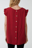 Linen Look Top Back Button For Women  - Dropwear