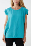 Linen Look Top Back Button For Women  - Dropwear