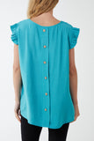 Linen Look Top Back Button For Women  - Dropwear