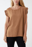 Linen Look Top Back Button For Women  - Dropwear