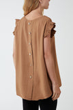 Linen Look Top Back Button For Women  - Dropwear