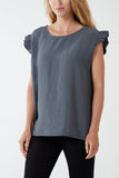 Linen Look Top Back Button For Women  - Dropwear