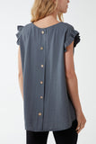 Linen Look Top Back Button For Women  - Dropwear