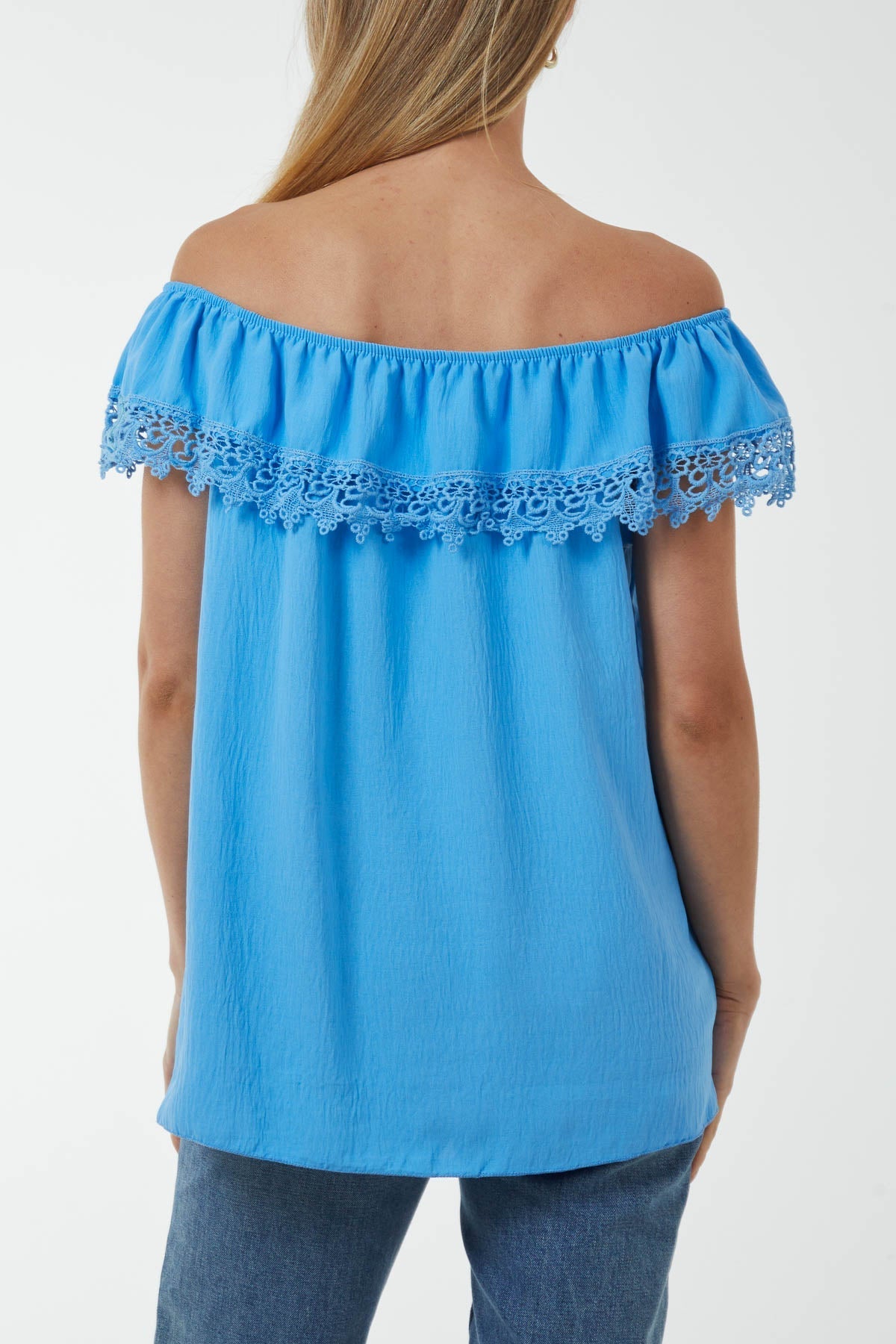Laced Detail Frill Bardot Top For Women  - Dropwear