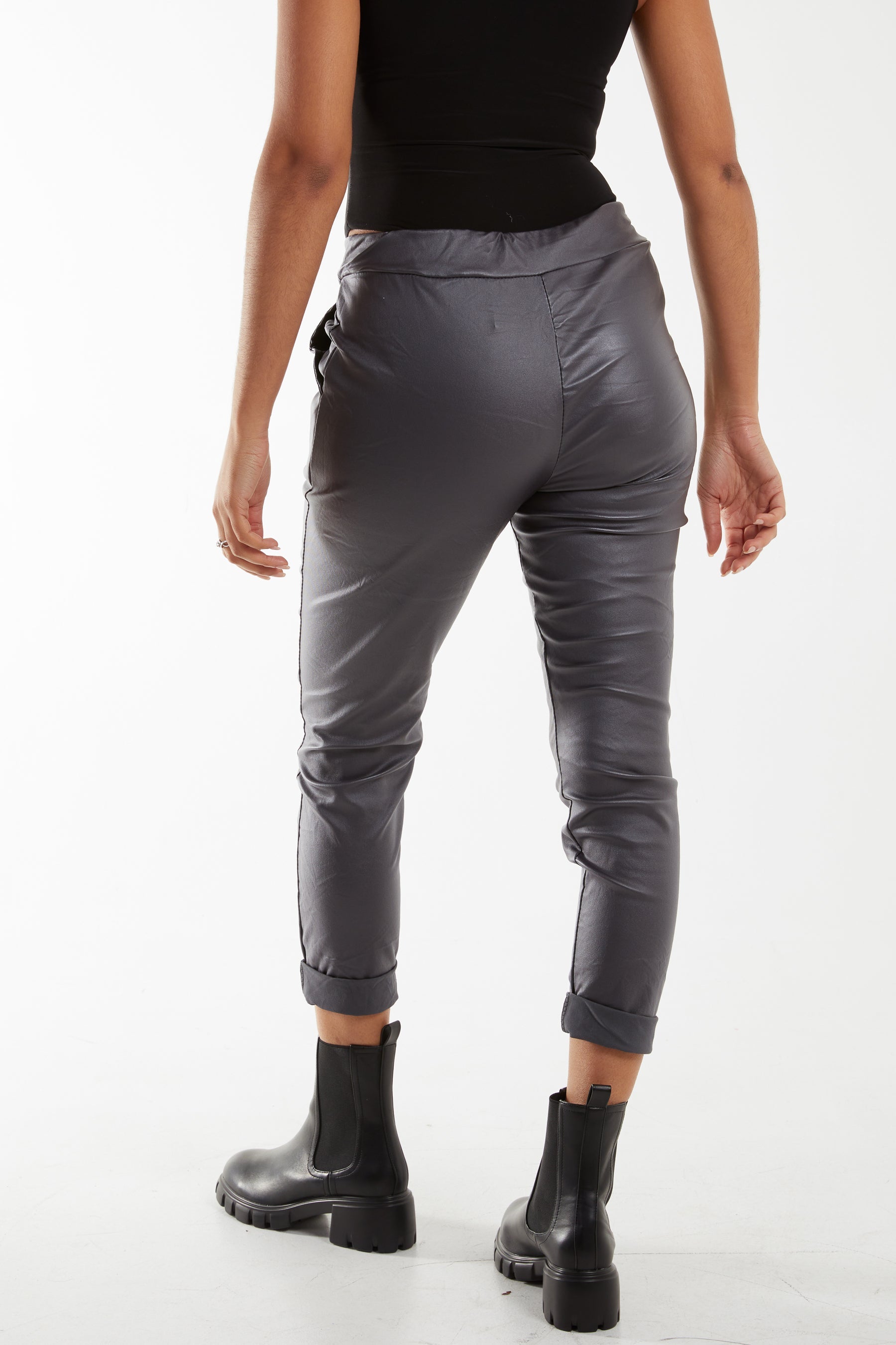 Magic Stretch PU Coated Crushed Trousers For Women  - Dropwear