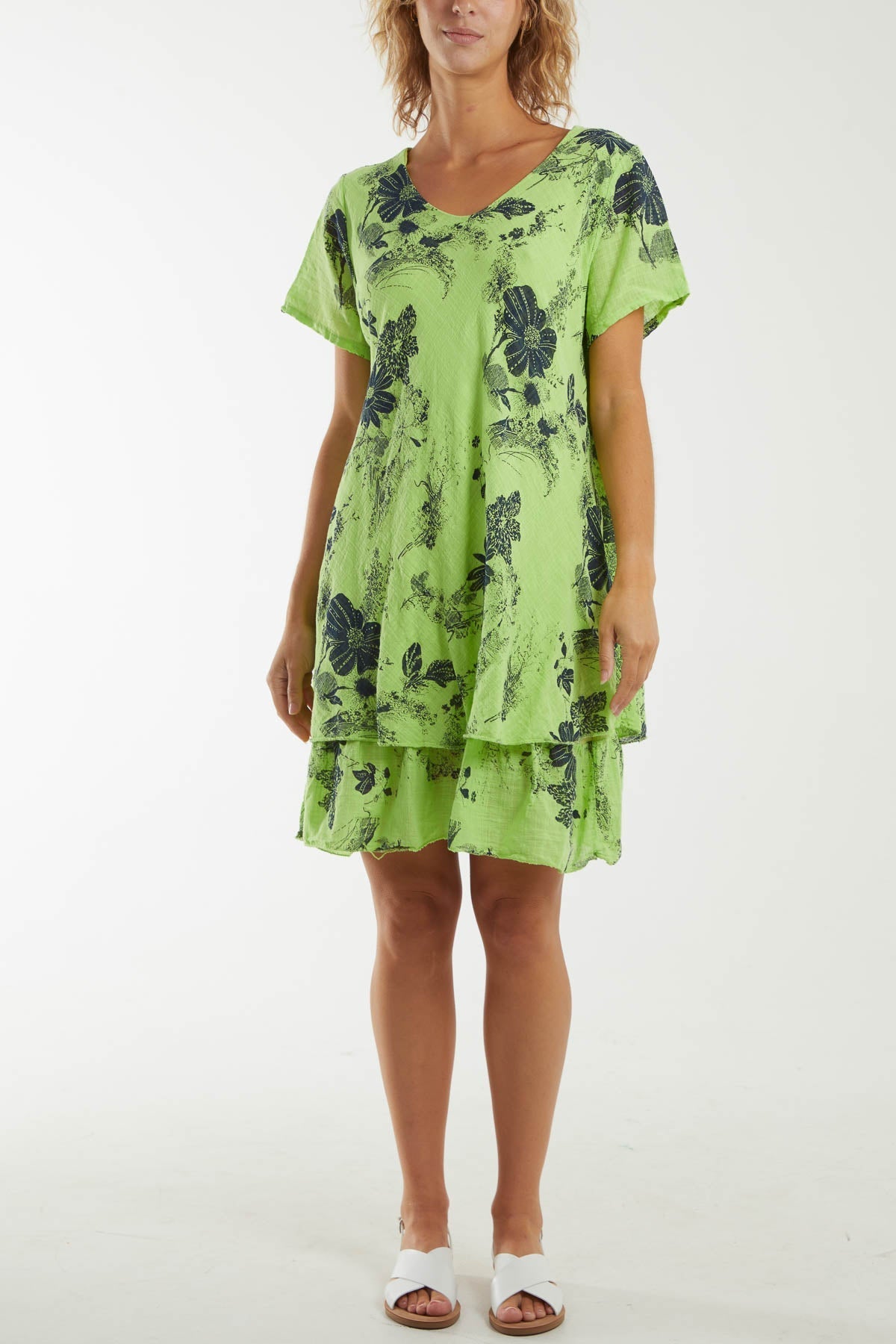 Floral Double Layer Short Sleeve Dress For Women  - Dropwear