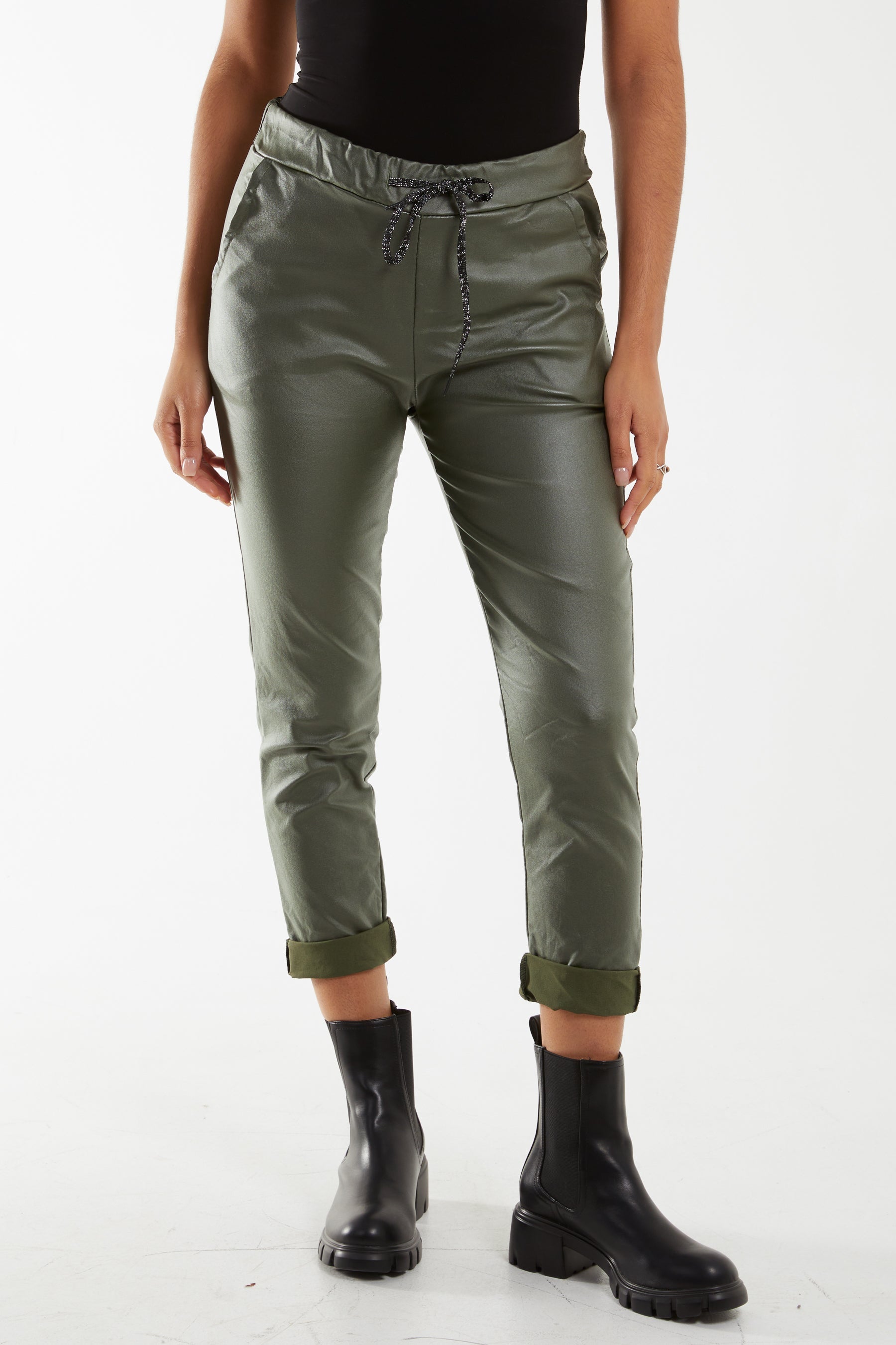 Magic Stretch PU Coated Crushed Trousers For Women  - Dropwear