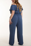 Navy Frilled Bardot Shirred Waist Jumpsuit For Women ONE SIZE - Dropwear