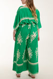 Khaki Printed V-Neck Wide Leg Jumpsuit For Women ONE SIZE - Dropwear