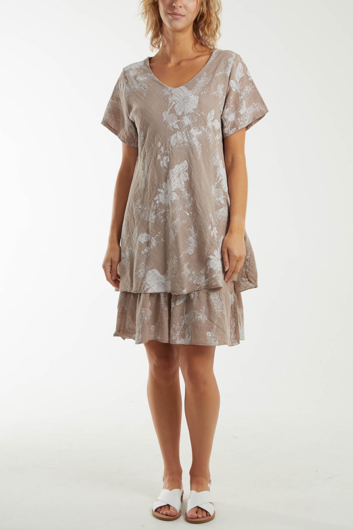 Turquoise Floral Double Layer Short Sleeve Dress For Women ONE SIZE - Dropwear